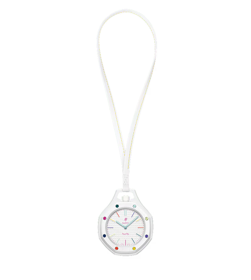 Swatch x AP Royal Pop White Dial White Leather Lanyard Watch for Men - Huit Blanc
