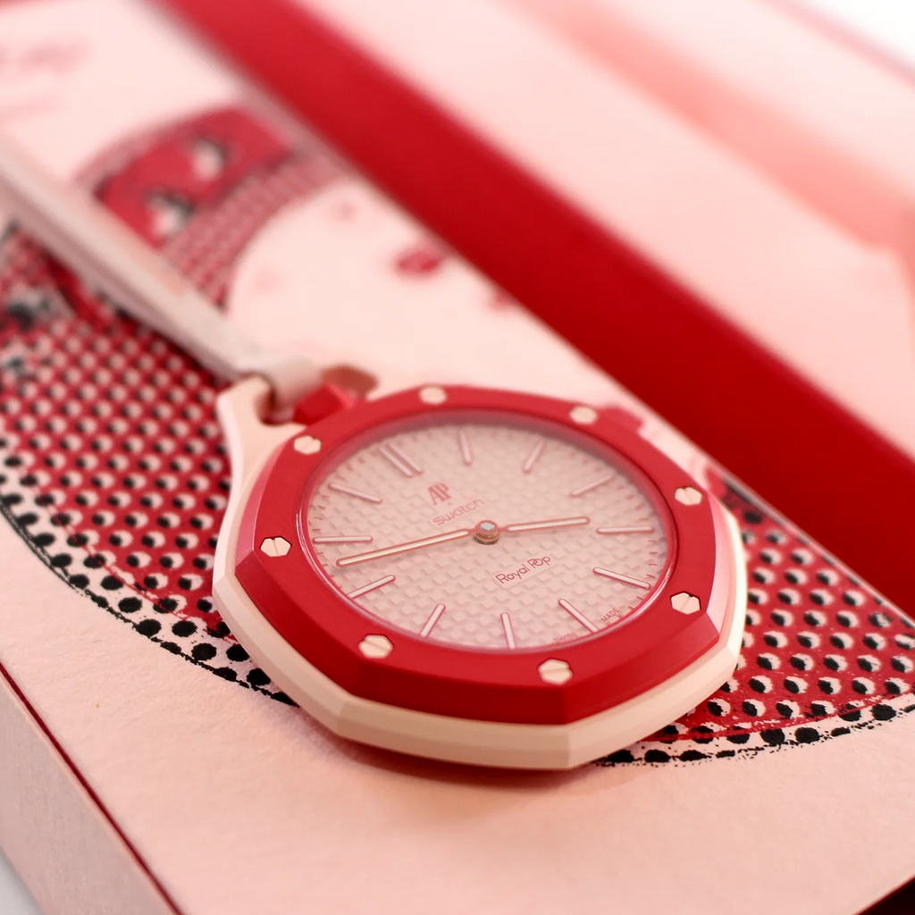 Swatch x AP Royal Pop Pink Dial Pink Leather Strap Watch for Women - Otto Rosso