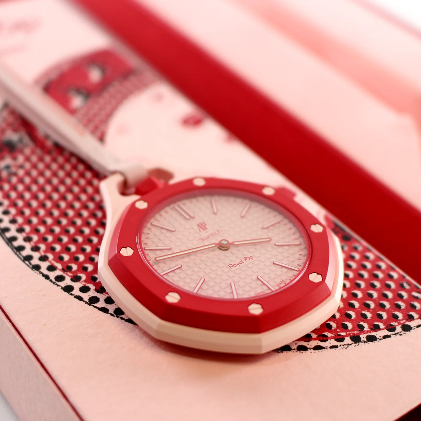 Swatch x AP Royal Pop Pink Dial Pink Leather Strap Watch for Women - Otto Rosso
