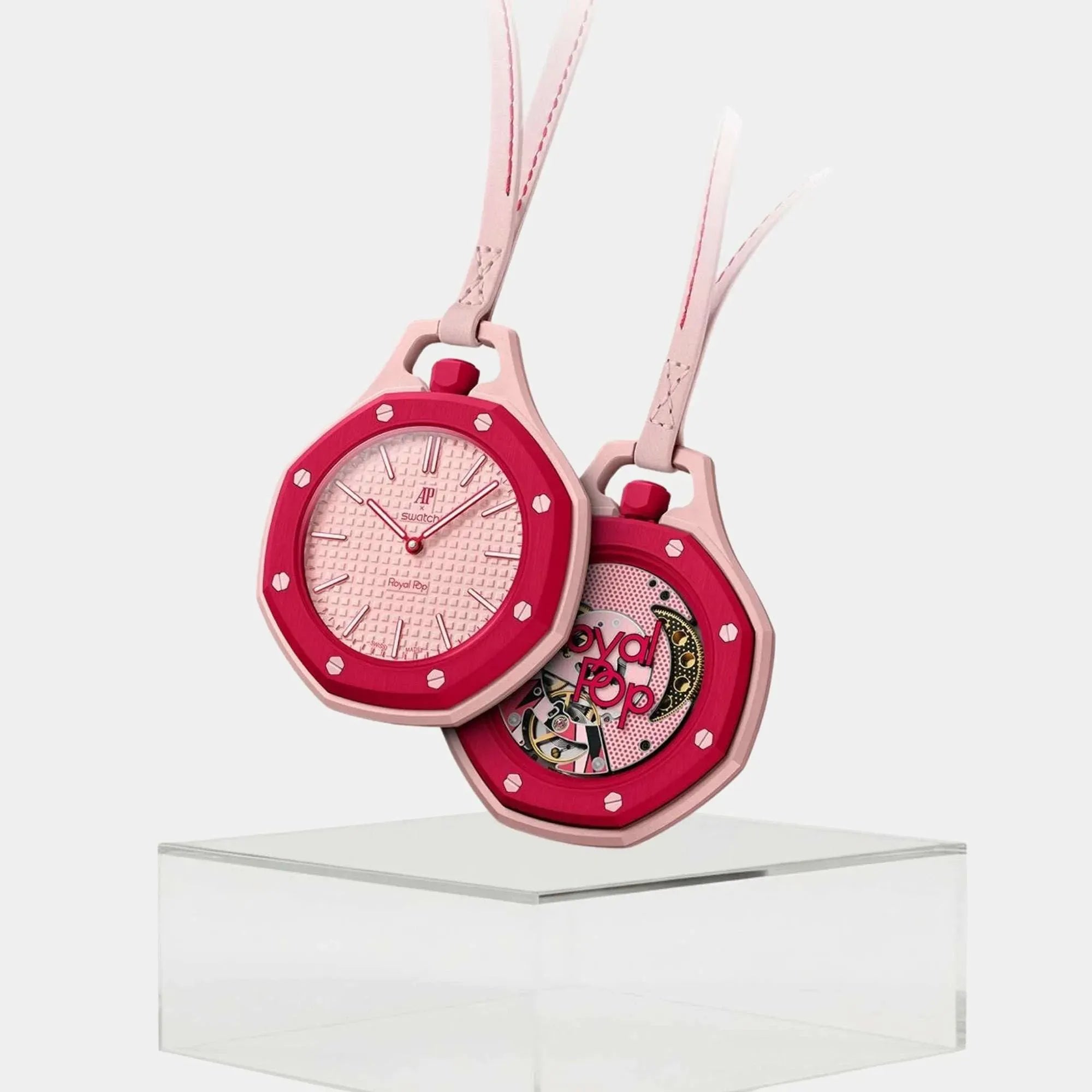Swatch x AP Royal Pop Pink Dial Pink Leather Strap Watch for Women - Otto Rosso