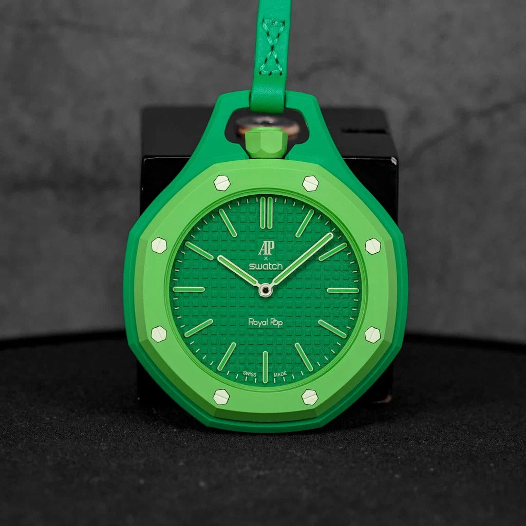 Swatch x AP Royal Pop Green Dial Green Leather Strap Watch for Men - Green Eight