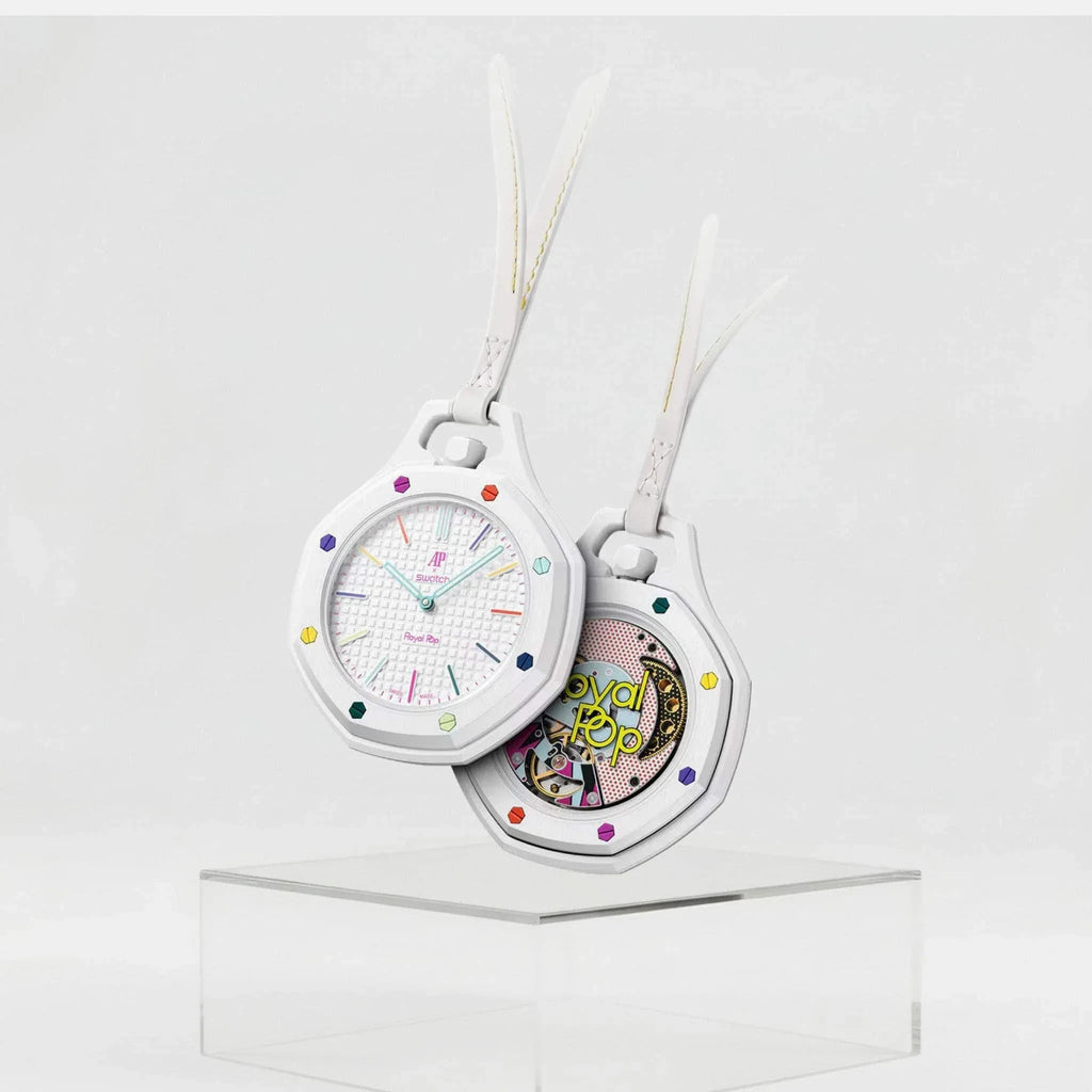 Swatch x AP Royal Pop White Dial White Leather Strap Watch for Men - Huit Blanc