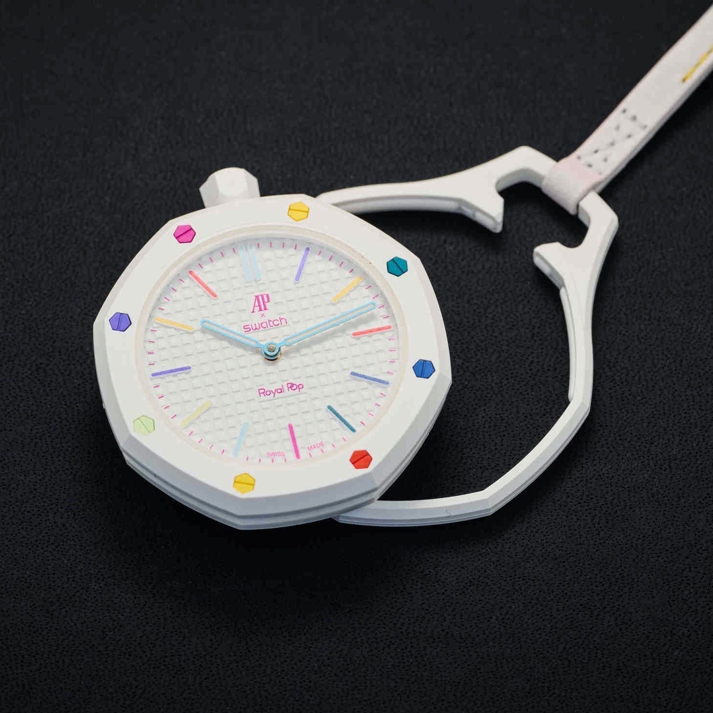 Swatch x AP Royal Pop White Dial White Leather Strap Watch for Men - Huit Blanc