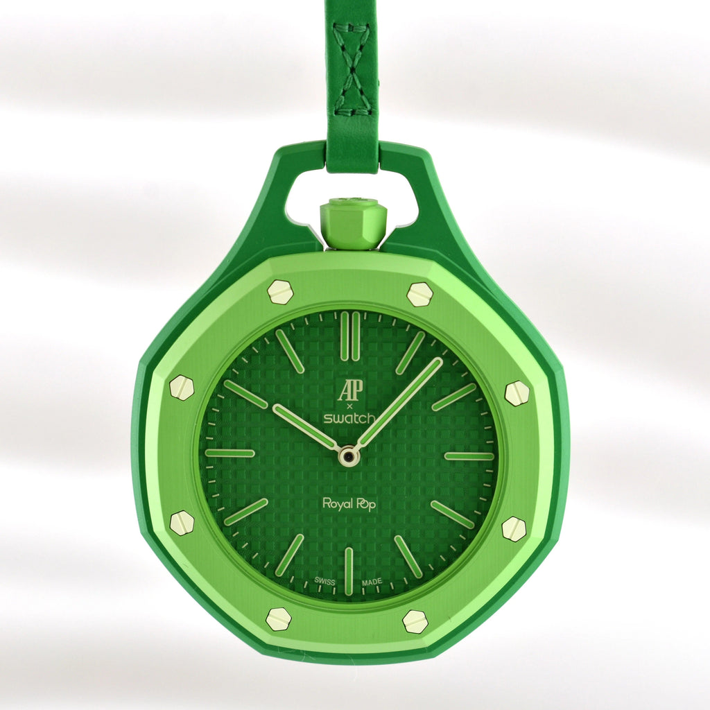 Swatch x AP Royal Pop Green Dial Green Leather Strap Watch for Men - Green Eight