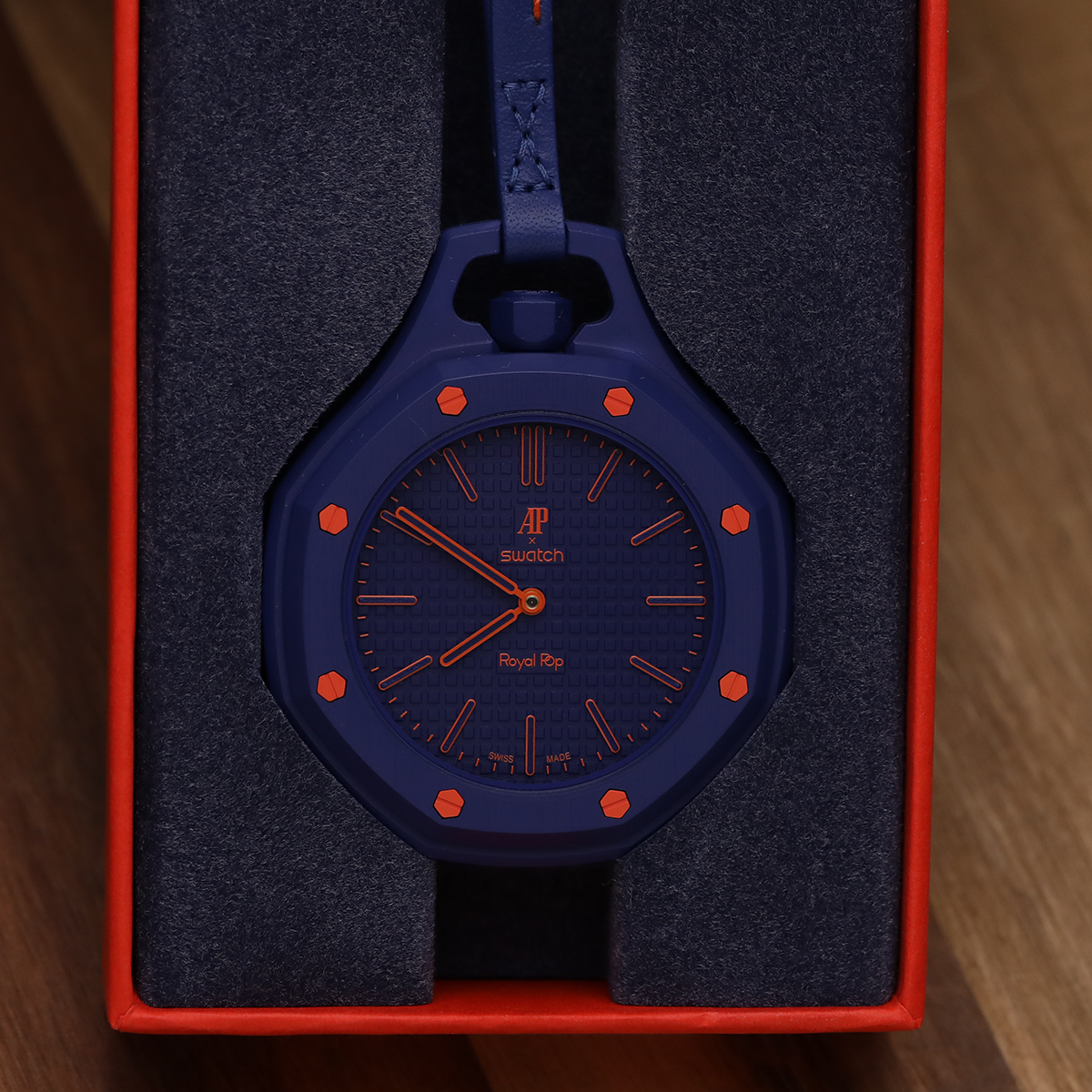 Swatch x AP Royal Pop Blue Dial Blue Leather Strap Watch for Men - Orenji Hachi