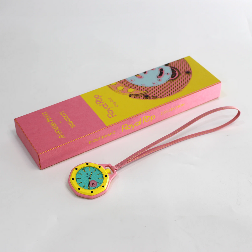 Swatch x AP Royal Pop Blue Dial Pink Leather Strap Watch for Women - Otg Roz