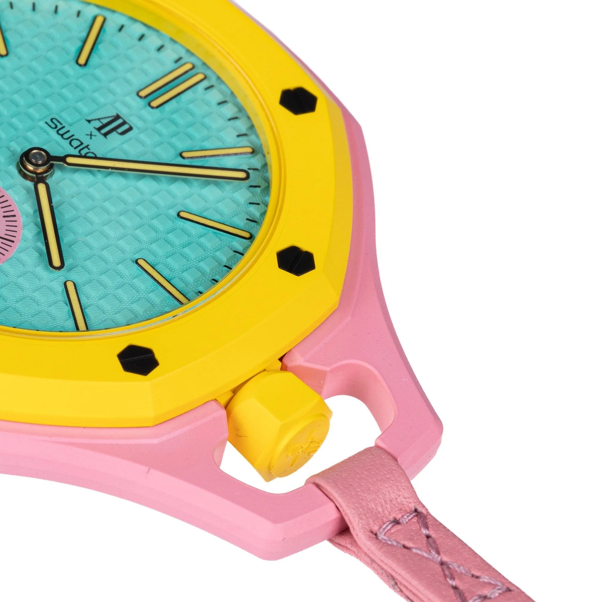 Swatch x AP Royal Pop Blue Dial Pink Leather Strap Watch for Women - Otg Roz