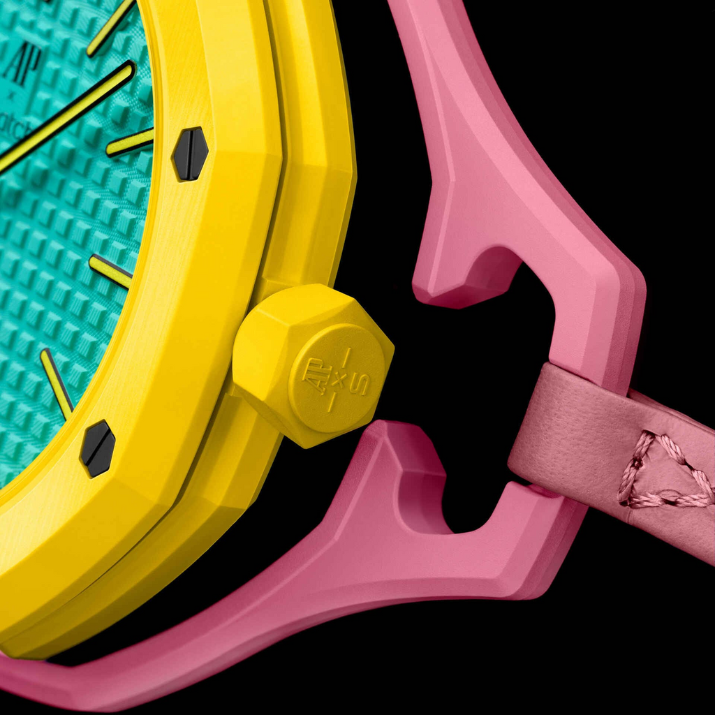 Swatch x AP Royal Pop Blue Dial Pink Leather Strap Watch for Women - Otg Roz