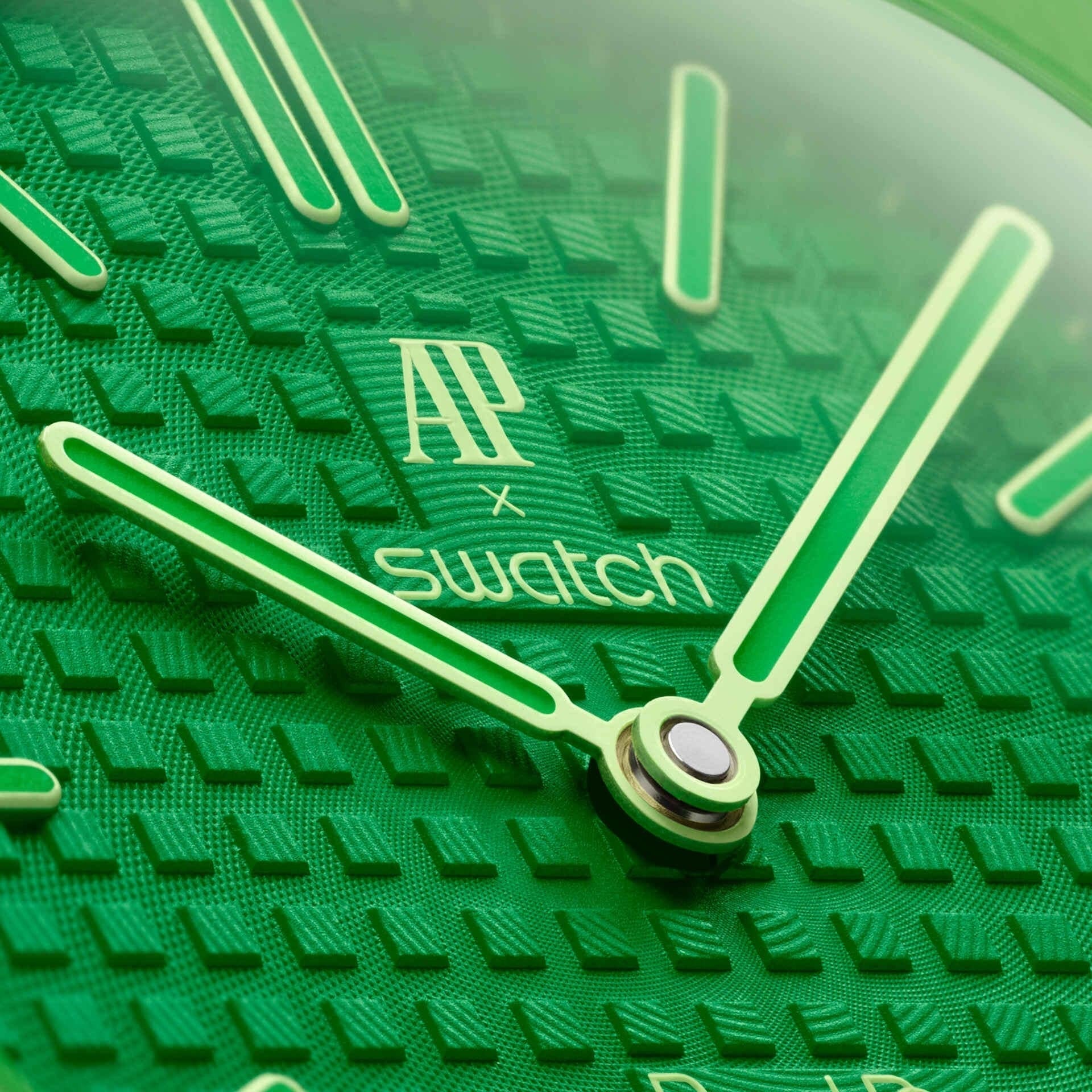 Swatch x AP Royal Pop Green Dial Green Leather Strap Watch for Men - Green Eight