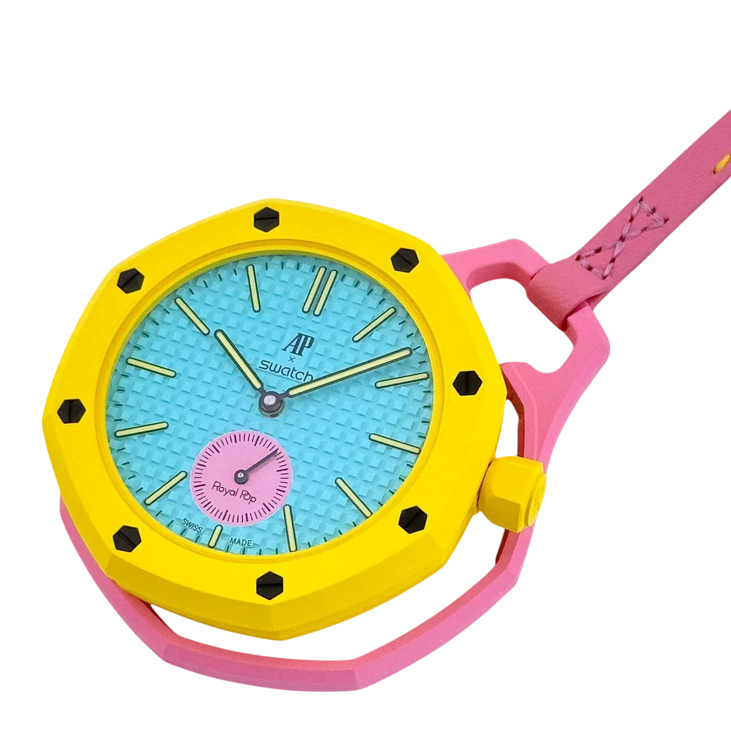 Swatch x AP Royal Pop Blue Dial Pink Leather lanyard Watch for Women - Otg Roz