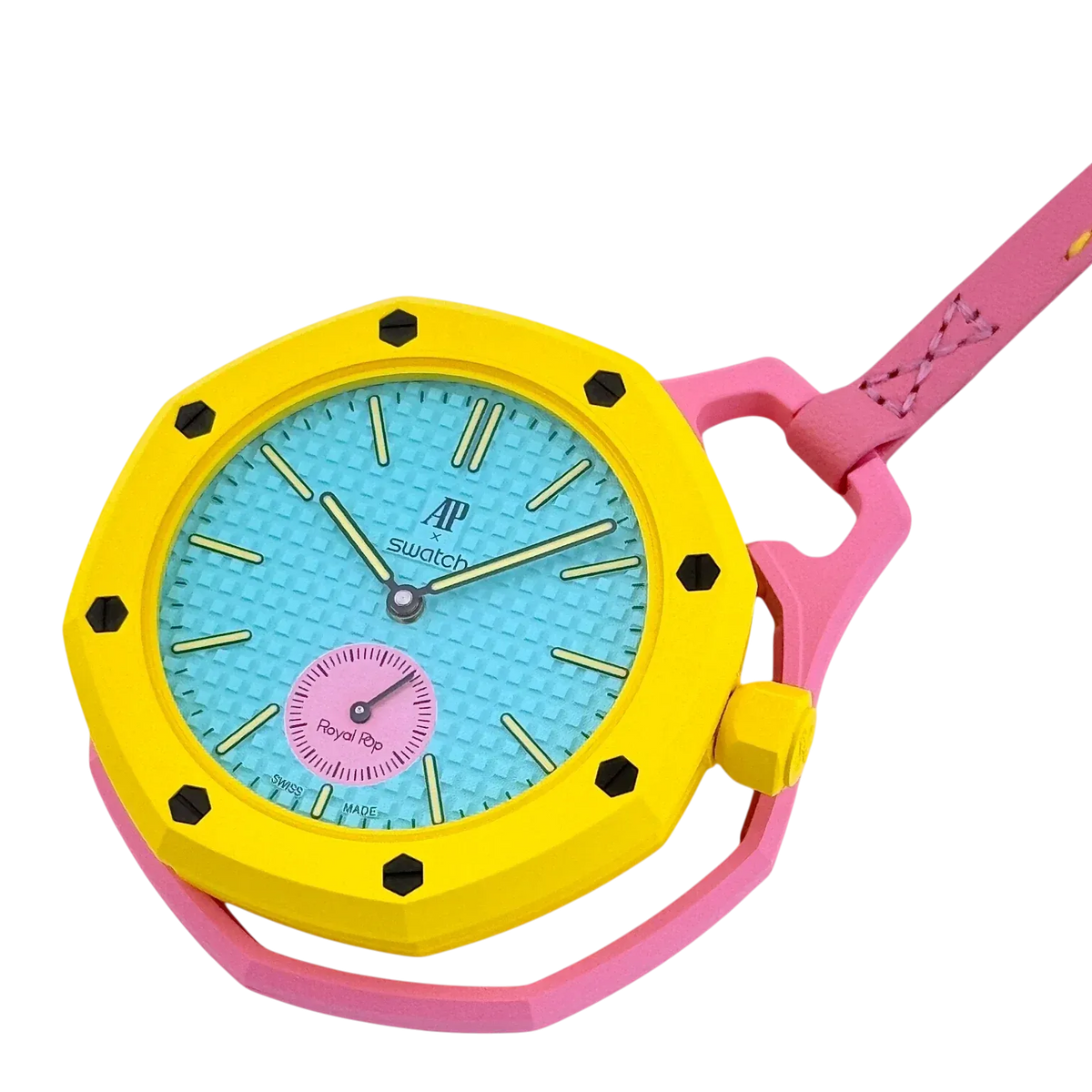 Swatch x AP Royal Pop Blue Dial Pink Leather lanyard Watch for Women - Otg Roz